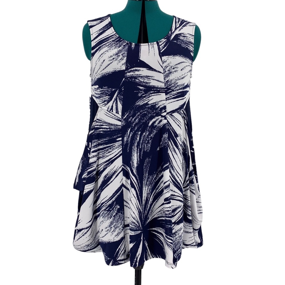 Michael Tyler Navy & White Sleeveless Dress with Big Pockets, Large